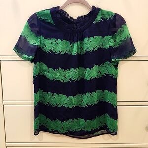 JCrew blue and green silky (soie fabric) top, size 2